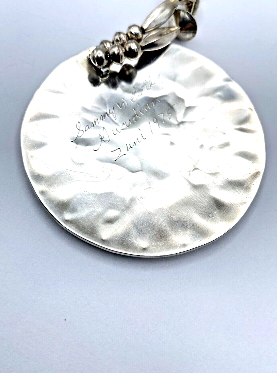Multi Stone Inlay Pendant Sterling Bench Melon Disk Beads Multi Stone Inlay Pendant Sterling Bench Melon Disk Beads