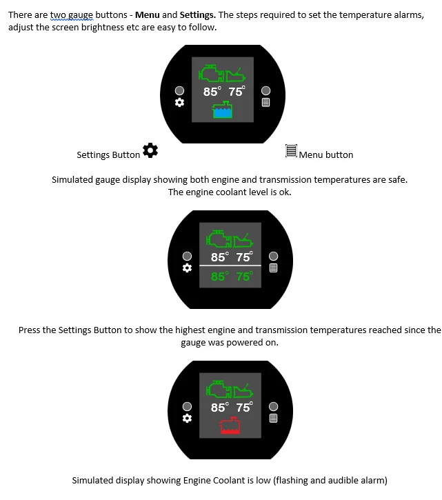 Engine & Transmission temperature, coolant level alarms - dash gauge - Image 4 of 4