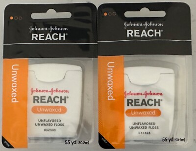 2 Reach Dental Floss Unflavored Unwaxed Johnson & Johnson New Sealed 55 Yards