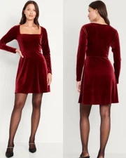 Old Navy Women's Fit & Flare Velvet Mini Dress Fire Scarlet Size XS S M L XL XXL