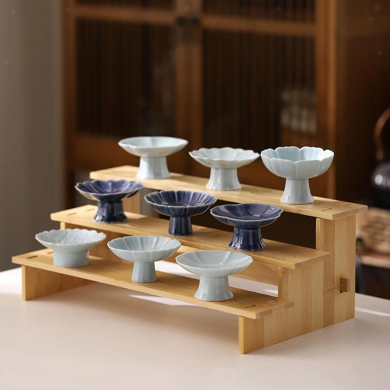 Bamboo Tiered Spice Rack Display Shelf Kitchen Organizer