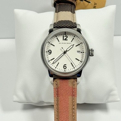 New-Burberry Utilitarian BU7824 Silver Dial Multicolor Leather