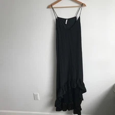 Thayer Womens Dress Large Black Silk Maxi Ruffle Hem Pullover Shift Pullover