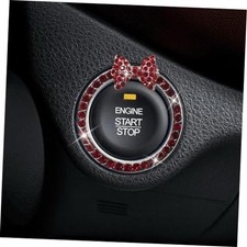 Craedli Bling Bow Car Engine Start Stop Button Decoration Ring, Crystal Red