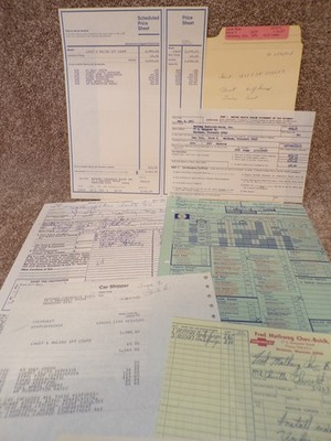 1972 Chevrolet Malibu Sport Coupe Dealer Price Sheet Sales Invoice,Order Form