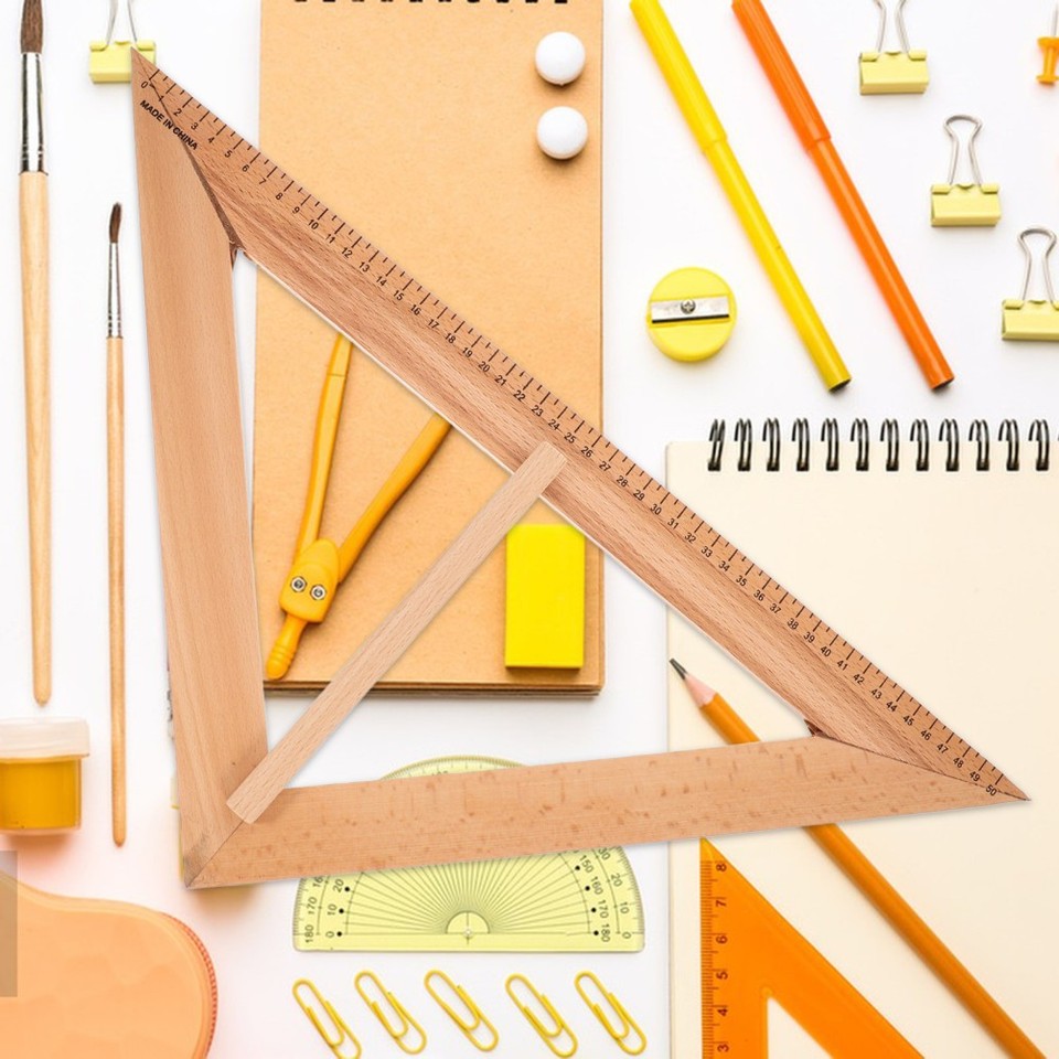 Math Ruler Tringle Khaki Wooden Triangle Ruler Teaching Tools for Math Drawing Accuracy ...