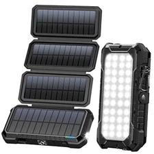  Solar Charger Power Bank, PD 18W Fast Charging 20000mAh Battery Pack black