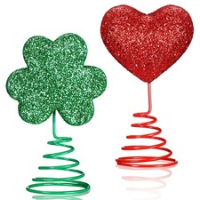 Daifunli 2 Pcs Valentine's Day Heart St Patrick's Day Mini Glitter Tree Toppe...