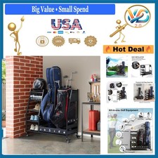 Golf Bag Organizer Storage Rack Stand for Garage Basement Black Metal 5 Shelves