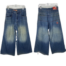 Vintage Kik Wear Denim 90's Rave Goth 15" Wide Leg Jeans Size 30 Y2K