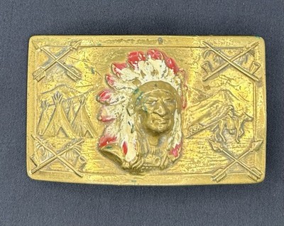 Vintage Native American Brass Belt Buckle With Engraved Patent Weight 2oz