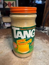 Vintage Tang Bottle W/ Paper Label 1980 Powder Drink Glass
