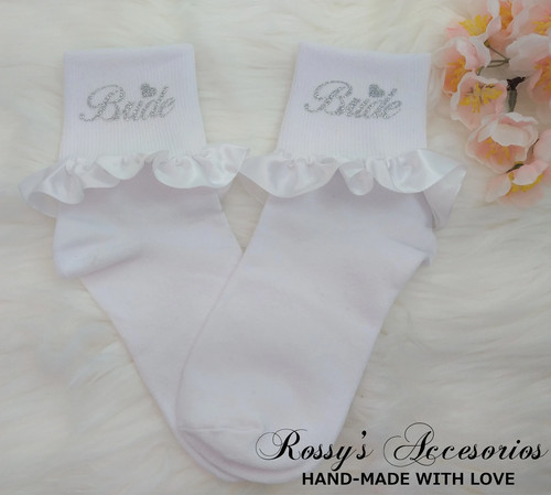 Personalized Bride Socks, White Frilly Wedding Socks - Picture 4 of 4