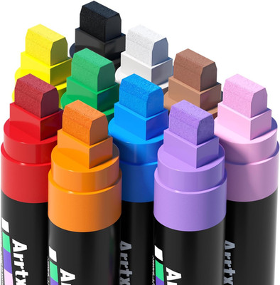 10-Piece Jumbo Acrylic Paint Markers, 15Mm Felt Tip, Waterproof, Odorless, Non-T