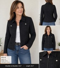 Jones New York Signature Black Textured Zip Jacket Women's Medium Cotton Stretch