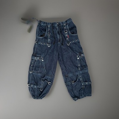 Y2K Xl Tripp NYC blue jean Punk Gothic Wide-Leg Cargo Pants Straps