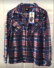 Quiksilver Flannel Shirt Youth Medium 14/16Blue Plaid Fleece Button Outdoor Top