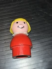 Early vintage Fisher Price Little People Blonde Girl Red Dress Wood Body