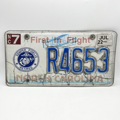 NC Specialized License Plate US Marines Retired R4653 North Carolina