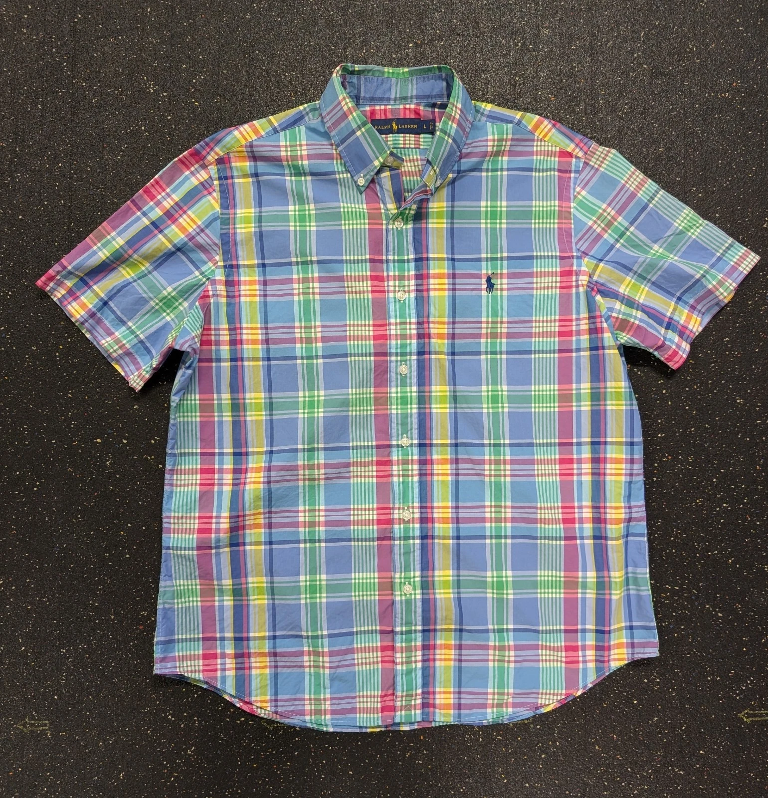 Polo Ralph Lauren RL Short Sleeve Button Down Plaid Shirt Men L Pony Multicolor