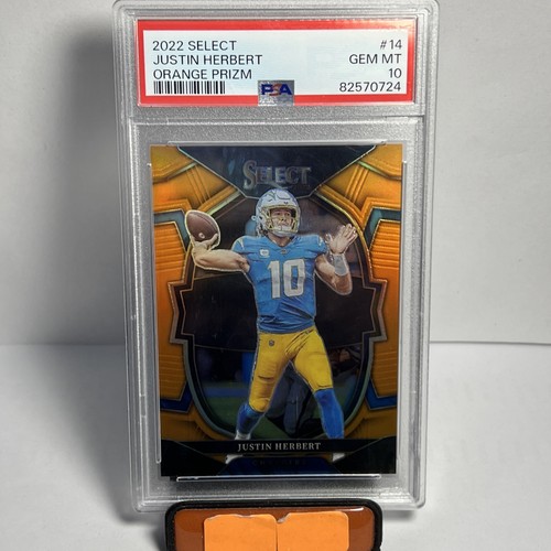 JUSTIN HERBERT 2022 PANINI SELECT "CONCOURSE" ORANGE PRIZM #/49 GRADED PSA 10 GM