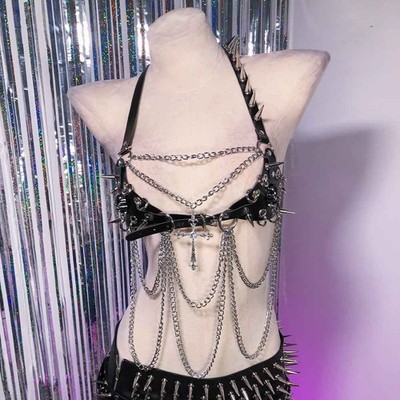 Gothic Harness Tank Emo Punk Rock Nieten Goth Y2K Kunstleder Top Grunge
