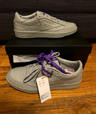 Reebok Club C Men's Low Top Leather Sneaker Gray/Purple Lace Up Cushioned