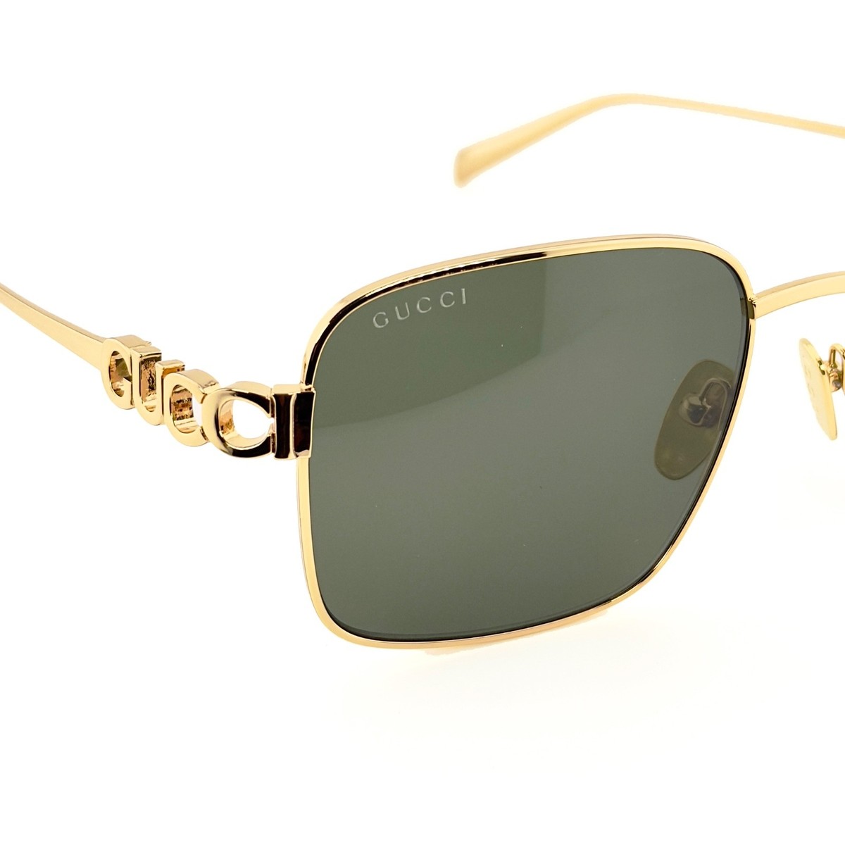 GUCCI 1937 Gg1937S Gold Gray Logo Unisex Metal Rectangle Fashion