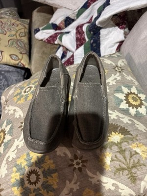 Croc Santa Cruz Beige/Khaki Slip On Canvas Shoes Juvenile Boys J1 Preowned