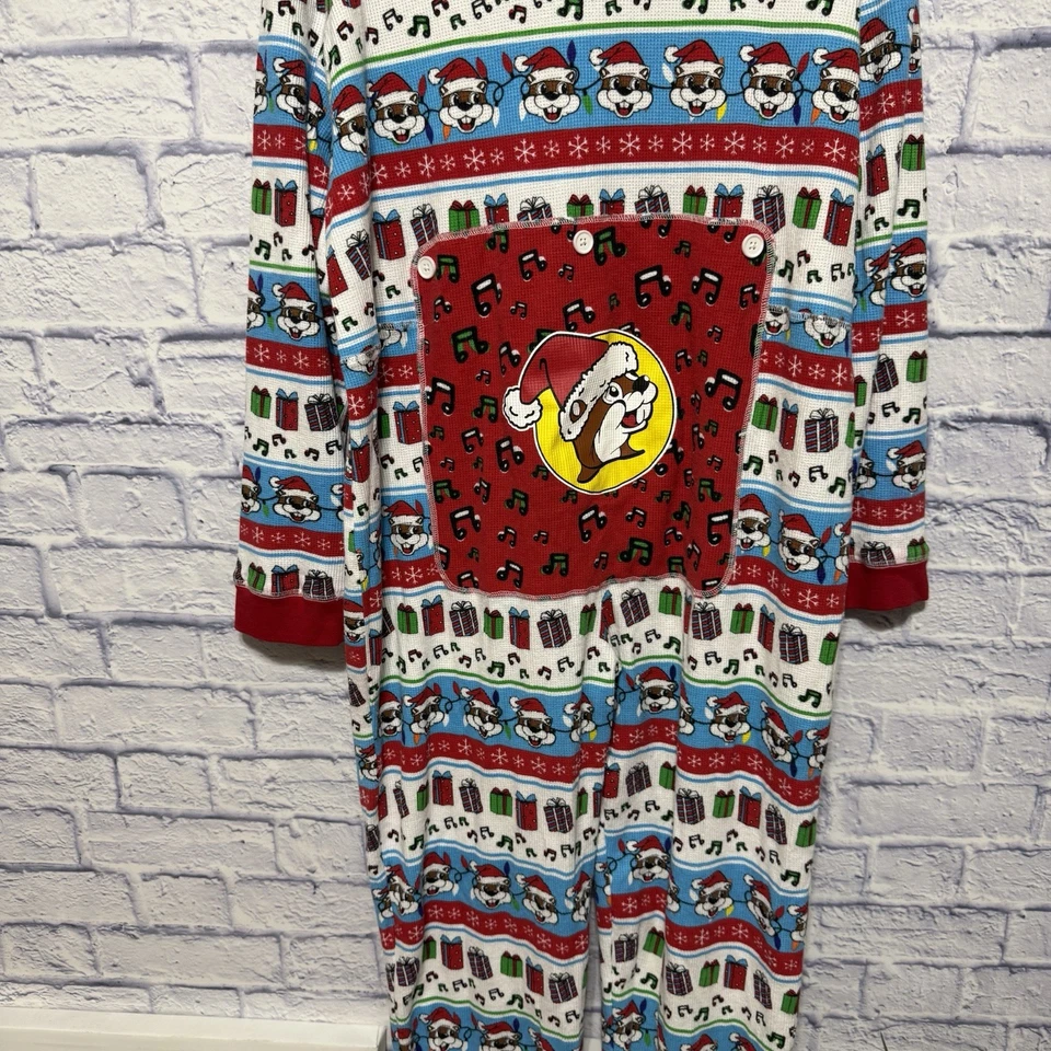 Вафли Buc-ee's вязаные рождественские в полоску цельные пижама бобр 3X хлопковая смесь - Изображение 3 из 4