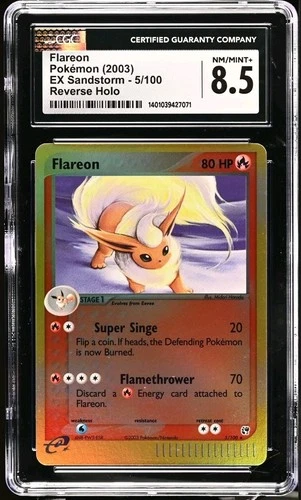 Pokemon Flareon 5/100 EX Sandstorm Reverse Holo Rare CGC 8.5 (CS3)