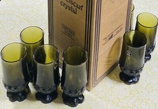 7 Vintage Franciscan Tiffin Madeira Olive Green ICED TEA Glasses Goblets 6.5  Lg