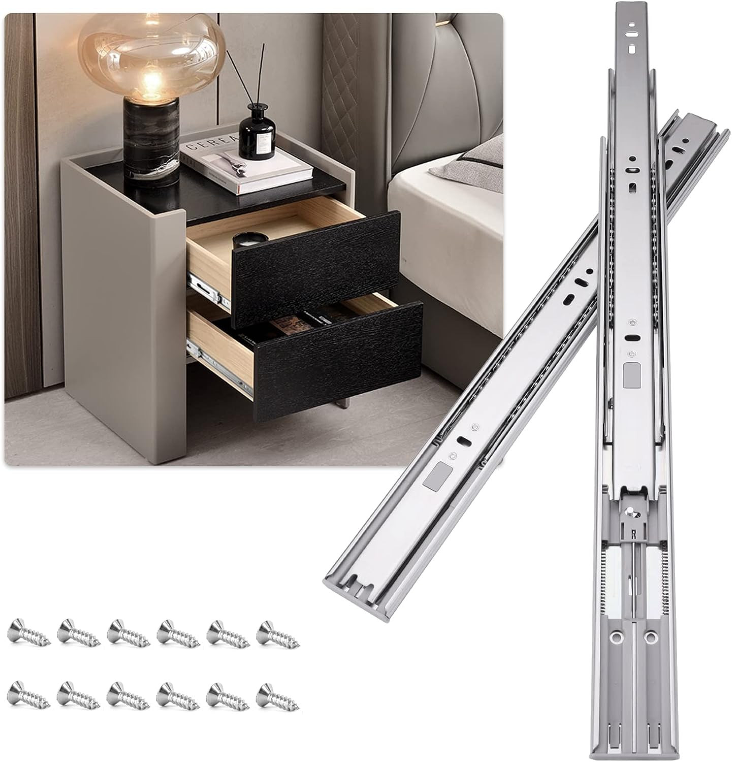 16Inch Soft Self Close Drawer Slides 6 Pairs (12Pcs) Full Extension Ball Bearing