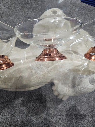 VTG Princess House Compote Bowl 6" Depression Glass Copper Set, Matching Vases - Picture 8 of 9