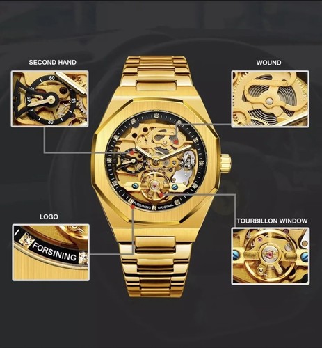 Men's Skeleton Mechanical Luminous Luxury Waterproof Octagon Shape Watch - Picture 4 of 10