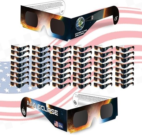 [50 PACK Solar Eclipse Glasses - AAS Approved - Made in USA - ISO Certified - Picture 1 of 5