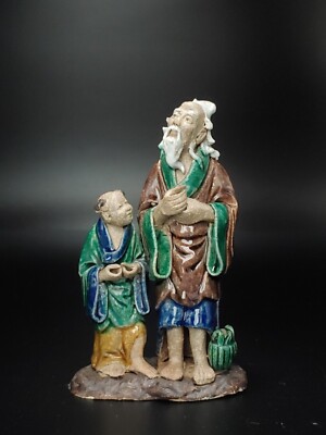 清代石湾陶爷孙像19th Century Chinese Susancai Shiwan Clay Grand