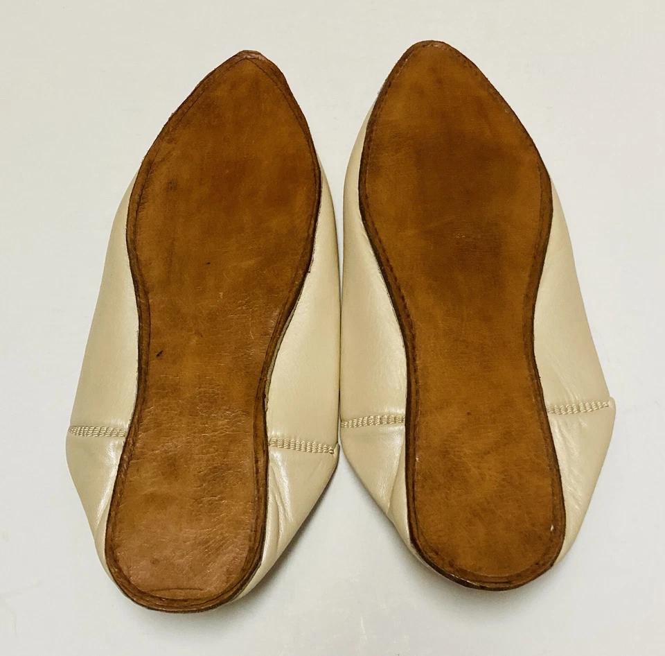Zapatillas de cuero babouche marroquí vintage hechas a mano para hombre talla 43,5 EU beige 32 Foto 3 de 4