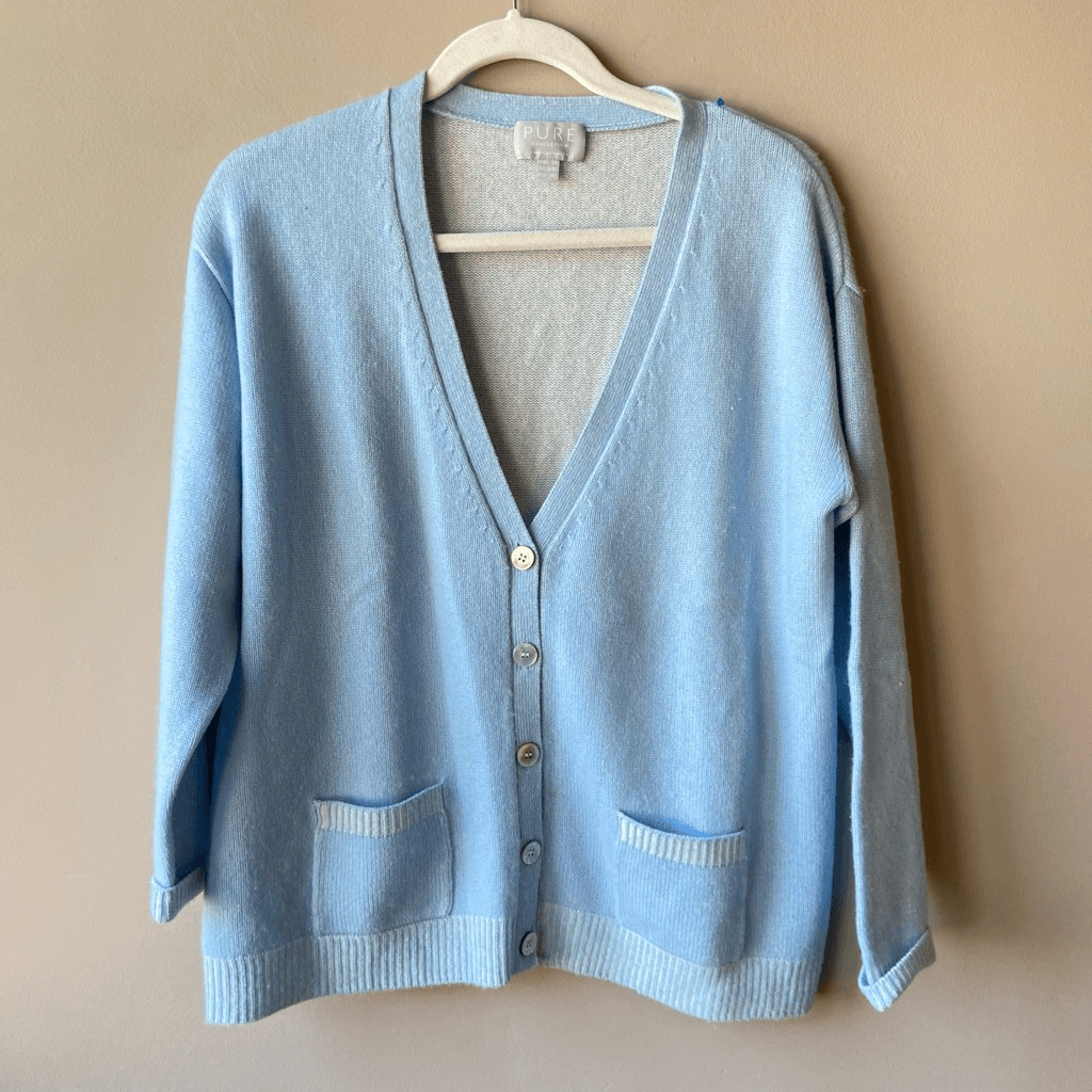 Pure Collection 100 Cashmere Baby Blue Cardigan SZ… Gem