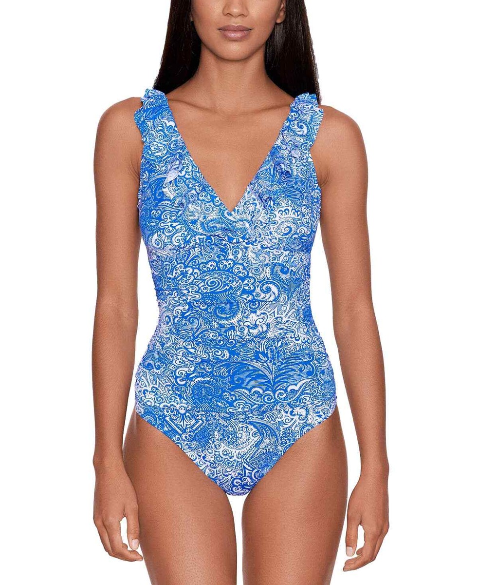 ラルフローレン パームツリー BLUE SWIMSUITS ワンピース水着 Lauren Ralph Lauren Women's Blue Printed Ruffled One-Piece