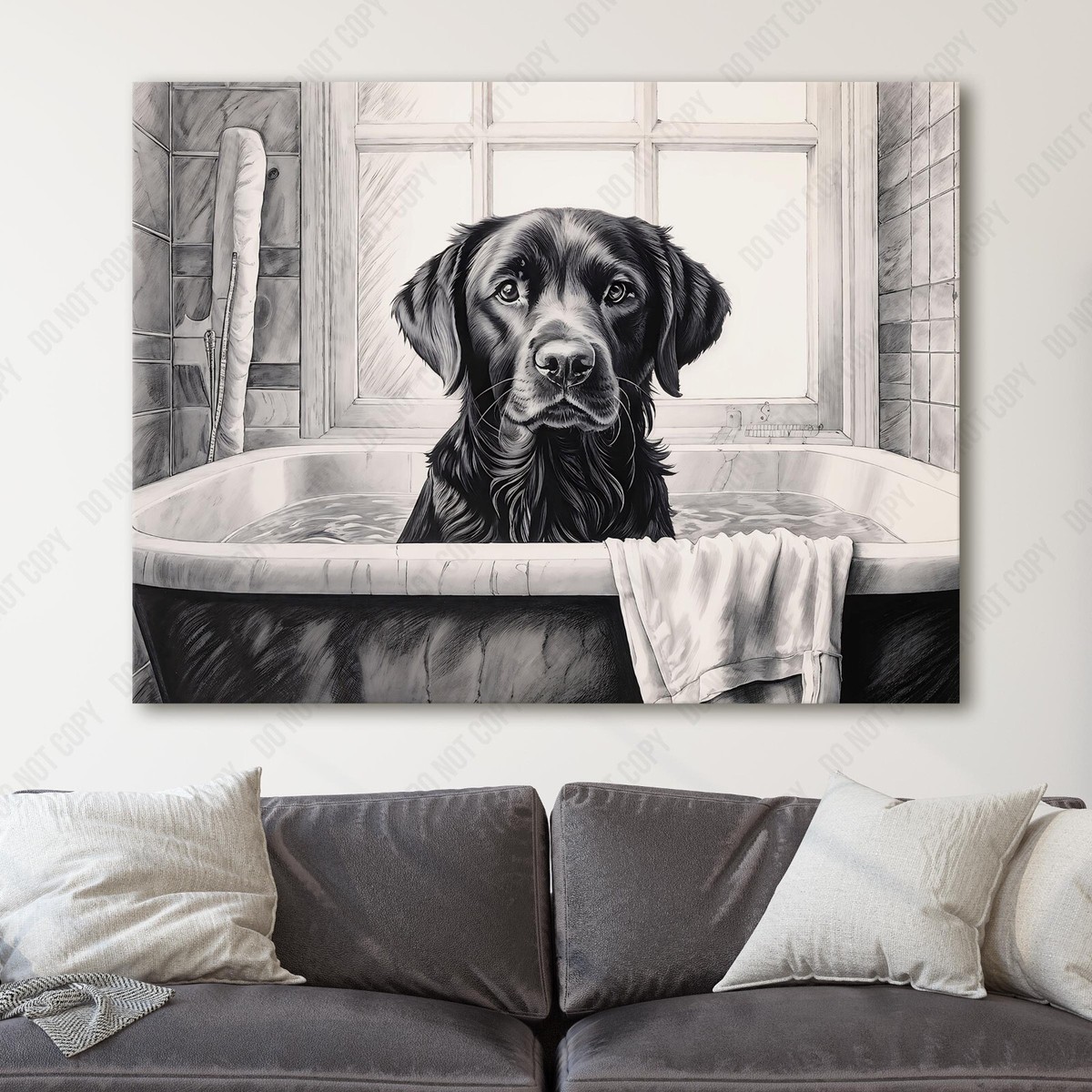 Black Labrador Retriever In The Bathtub funny dog animal Canvas