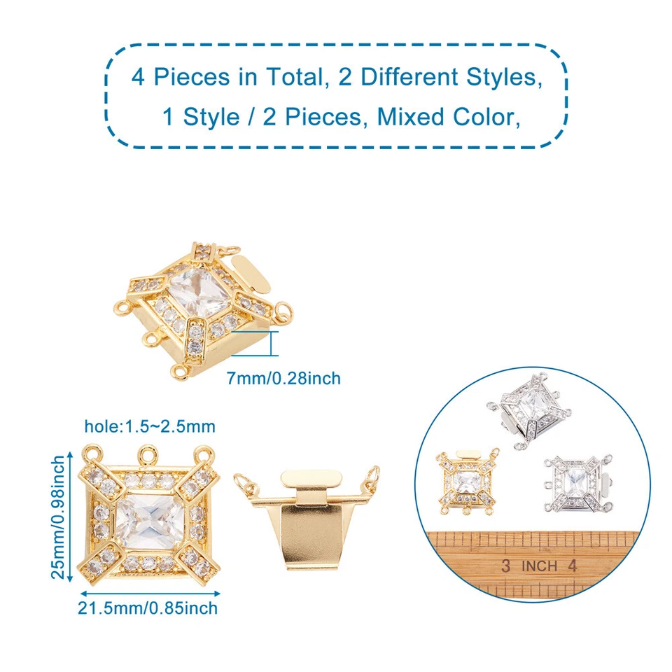 4Sets Rectangle Nickel Free Brass Cubic Zirconia Box Clasps Findings 25x21.5x7mm - Image 3 of 4
