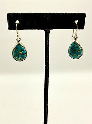 BE26 YS India Sterling Silver 925 & Turquoise Stone Dangle Drop Earrings