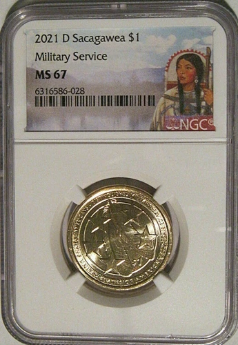 2021 D $1 Native Sacagawea Dollar NGC MS 67 Military Service Golden Dollar