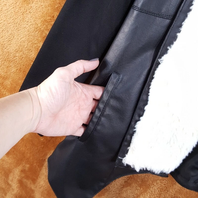 JACK Jacket Womens Small Black Faux Leather Open Draped Sherpa Collar BB DAKOTA - Image 4 of 4