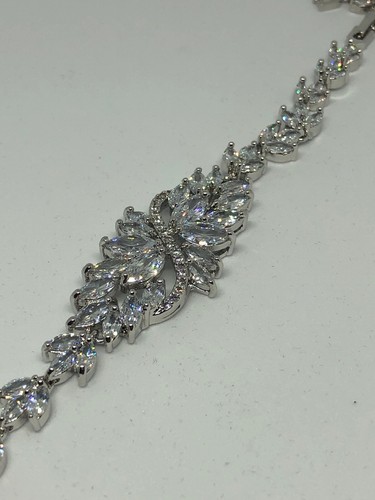 Sterling Silver Lab-Created White Topaz multi stone Gemstone Bracelet Free Box - Picture 10 of 11