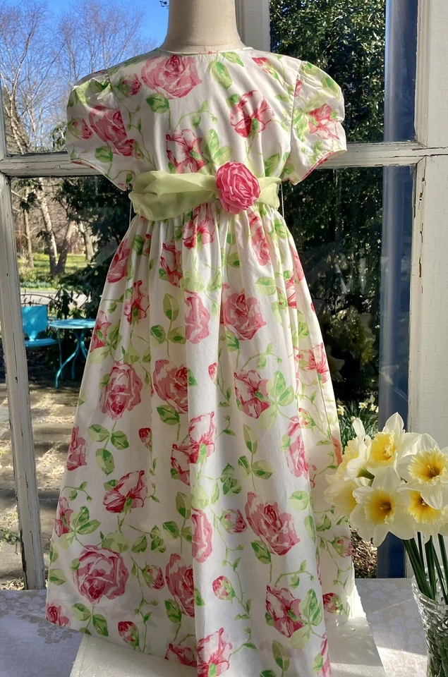 Heavenly! Girls Sz6 Special Occasion Dress Pink Roses Organza Bow - Image 3 of 4