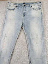 PRPS Jeans Men's 42x32 Bleach Light Blue Warlock Skinny Stretch Paint Splatter