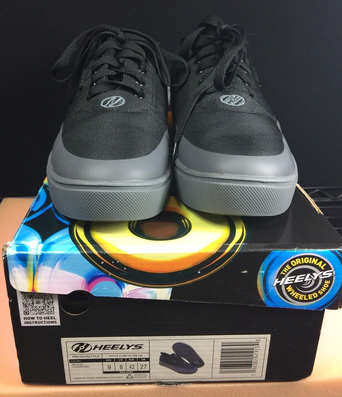Heelys Launch 20 Skate Shoes Wheeled Lace Up Black Sneaker Size Men 9 W/box