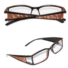 Reading Glasses VAMP Wide Side Metallic Pleather Copper Trim Square Lens 3.00